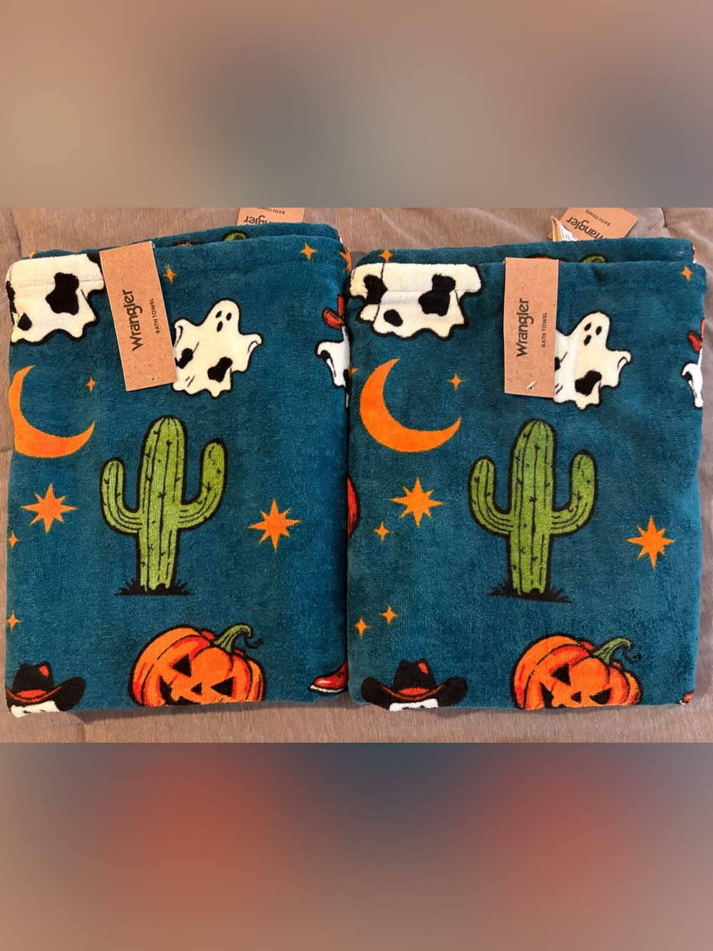 Wrangler Teal Halloween Kids Towel with Orange & Green Accents